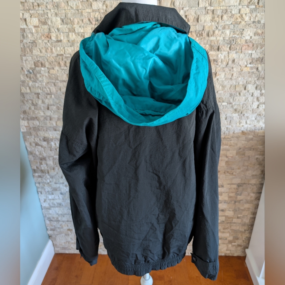 90s Monroe Maxi Muffler Racing Hooded Colorblock Windbreaker Jacket Black Teal L image 3